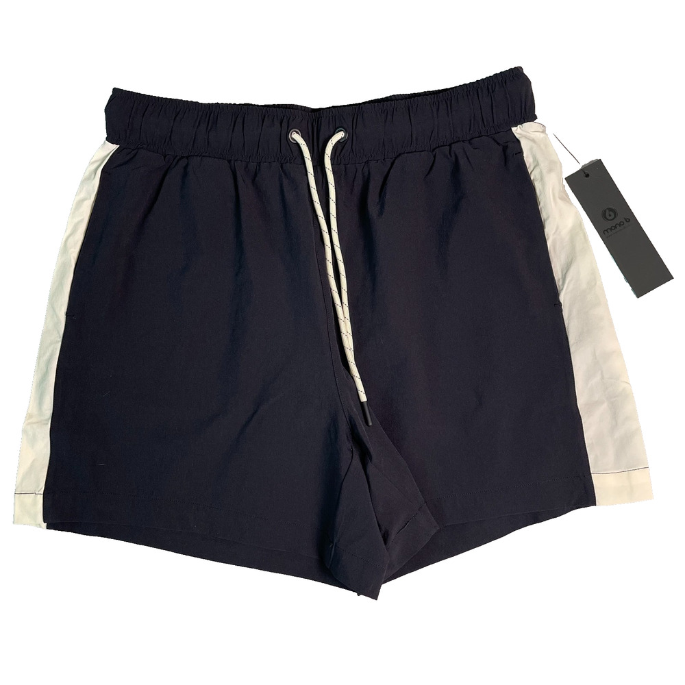 NWT Mono B Athletic Shorts Womens L Black White Drawstring Running Gym Summer